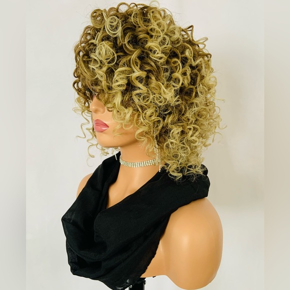 Gorgeous Curly Honey Brown & Blonde Color Premium Fiber “Put On & Go” Wig - Picture 4 of 5
